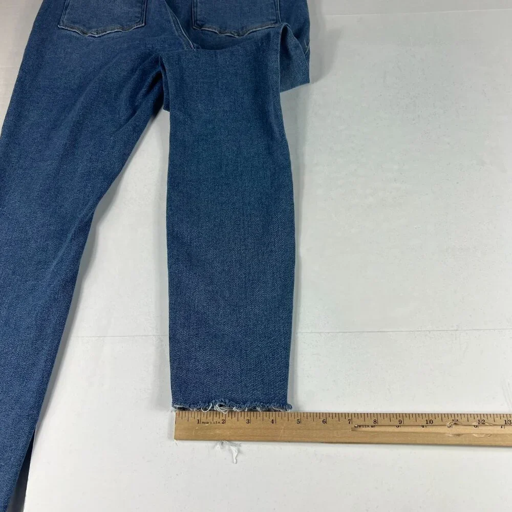 Good American Jeans Women's 12 Good Legs Skinny Ankle Blue Faded Stretch Denim